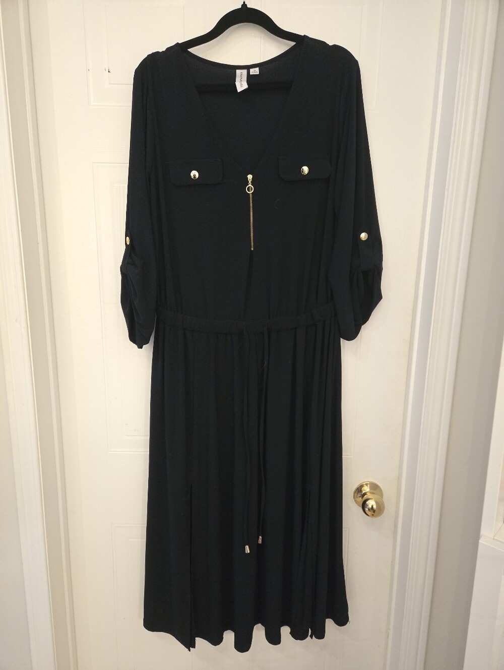 Emma & Michele Dark Navy Midi Dress with Gold Accents